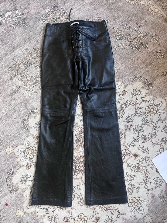 Barneys New York Pants - VINTAGE Naked Lambskin Barneys New York Black Straight-Leg Pants